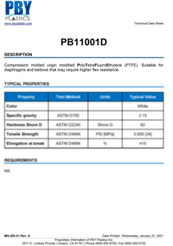 PB11001D - Material Data Sheet
