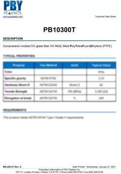 PB10300T 5 Glass 5 Moly Data Sheet