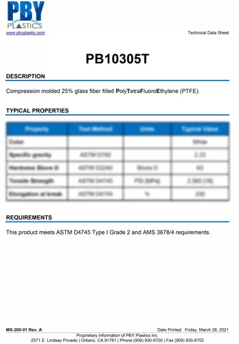 PB10305T 25 Glass Fiber PTFE
