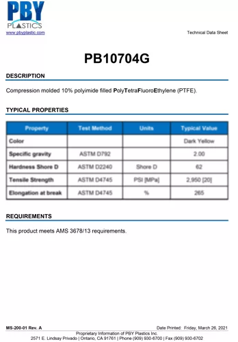 PB10704G 10 Polyimide PTFE