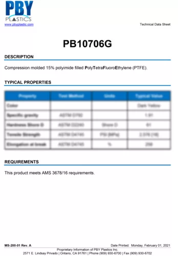 PB10706G 15 Polyimide PTFE
