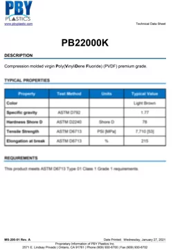 PB22000K Virgin PVDF
